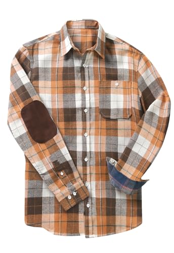 Meilicloth Flanellhemd Kariert Herren Freizeithemd Langarm Casual Button Down Western mit Fronttasche und Ellenbogen Flicken Regular Fit Gelb 2XL von Meilicloth