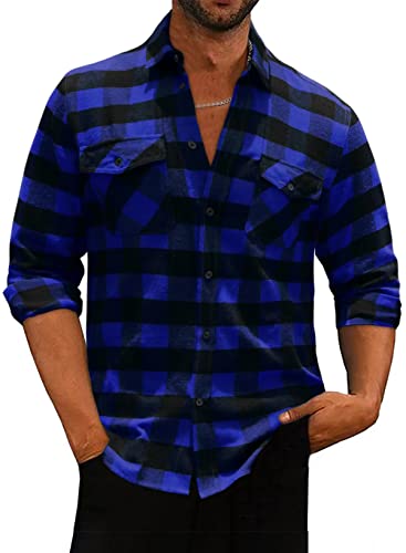 Meilicloth Flanellhemd Kariert Herren Kariertes Freizeithemd Langarm Casual Western Button Down mit Fronttasche Regular Fit Blau Schwarz S von Meilicloth