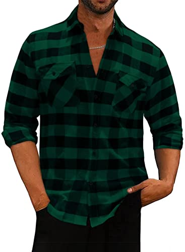 Meilicloth Flanellhemd Kariert Herren Kariertes Freizeithemd Langarm Casual Western Button Down mit Fronttasche Regular Fit Grün Schwarz XXL von Meilicloth