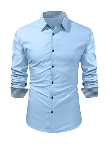 Meilicloth Freizeithemd Herren Hemd Langarm Businesshemd Herrenhemden Casual Slim Fit Trachtenhemd Unifarben Stretch Männer Bügelleichtes Business Hemd Blaues Party Dress Shirt B Blau S von Meilicloth