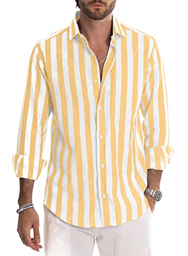 Meilicloth Herren Hemd Langarm Sommer Gestreifte Freizeithemden Casual mit Knöpfen Regular Fit von Meilicloth