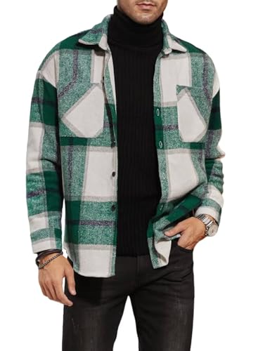 Meilicloth Grün Kariertes Hemd Herren Hemdjacke Leinenhemd Langarm Business S von Meilicloth