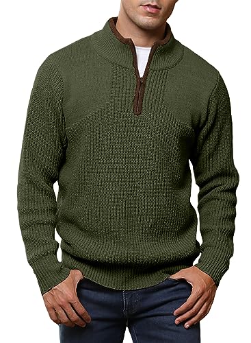 Meilicloth Winterpullover Herren Pullover Half Zip Pullover Herren Winter Warm Strickpullover Sweater Männer Arbeitspullover Basic Pulli Rollkragenpullover Grün XXL von Meilicloth