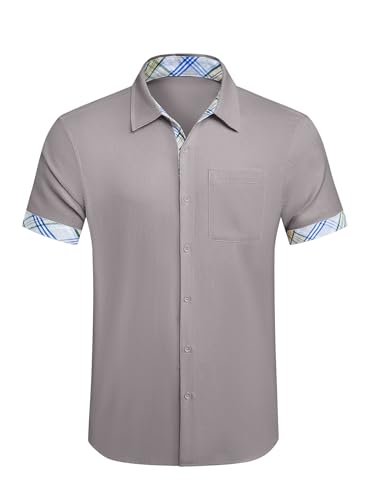 Meilicloth Hawaii Hemd Herren Leinenhemd Kurzarm Strandhemd Sommerhemd Freizeithemd Kurz Hawaiihemd Männer Strand Shirt Herren Kurzarmhemd Button Down Hemden Casual Mode Regular Fit Grau S von Meilicloth