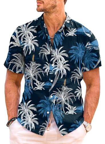 Meilicloth Hawaii Hemd Herren Strand Hemd Kurzarm Hawaiihemd Männer Sommer Funky Flamingo Floral Bedruckter Urlaubs Party Hemd Freizeithemd Herren Mode Bügelfrei Hawaii Shirt Blau XL von Meilicloth