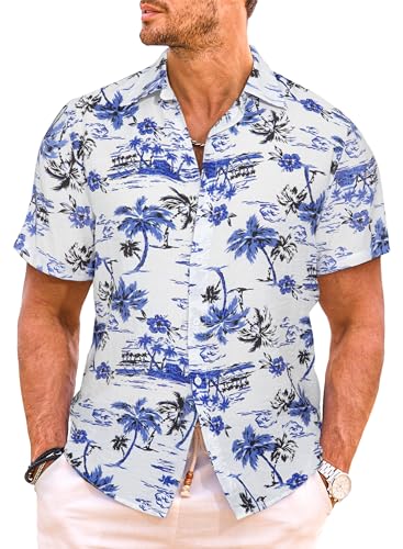 Meilicloth Hawaii Hemd Männer Funky Hawaiihemd Herren Kurzarm Flamingos Sommerhemd Aloha Strand Floral Blumen Obst Muster Weißes Kokosnussbaum S von Meilicloth