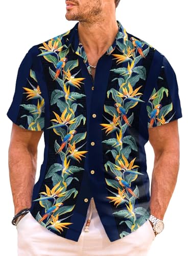 Meilicloth Hawaii Hemd Männer Funky Hawaiihemd Herren Kurzarm Sommer Urlaub Aloha Bedruckter Strand Beilaufig Hawaii Shirt Bügelfrei Button Down Unisex C Blau XL von Meilicloth