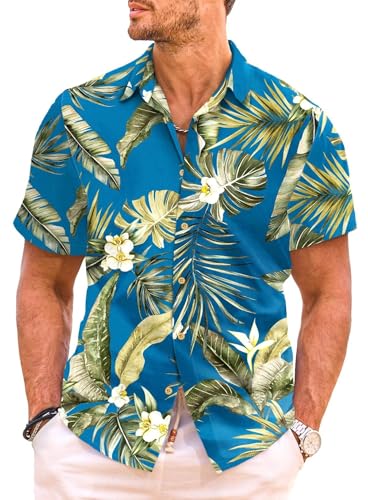 Meilicloth Hawaii Hemd Männer Funky Hawaiihemd Herren Kurzarm Sommer Urlaub Aloha Bedruckter Strand Beilaufig Hawaii Shirt Bügelfrei Button Down Unisex C Grün M von Meilicloth