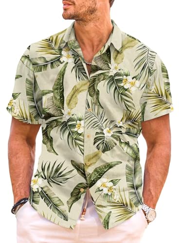 Meilicloth Hawaii Hemd Männer Funky Hawaiihemd Herren Kurzarm Sommer Urlaub Aloha Bedruckter Strand Beilaufig Hawaii Shirt Bügelfrei Button Down Unisex C Khaki XXL von Meilicloth
