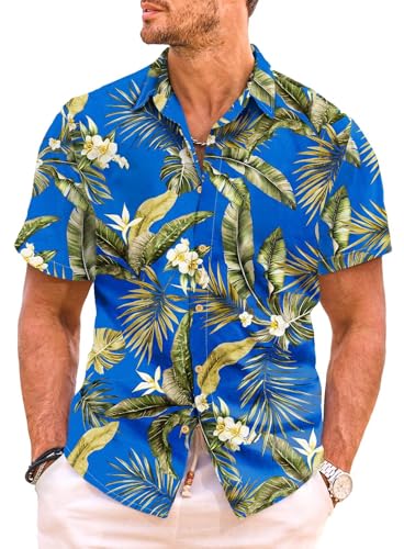 Meilicloth Hawaii Hemd Männer Funky Hawaiihemd Herren Kurzarm Sommer Urlaub Aloha Bedruckter Strand Hawaii Shirt Bügelfrei Button Down Unisex C Blau-2 XL von Meilicloth
