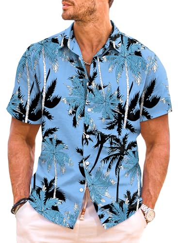 Meilicloth Hawaii Hemd Männer Hawaiihemd Herren Strandhemd Kurzarm Sommerhemd Funky Casual Flamingo Hawaii Shirt Sommer Blau-2 L von Meilicloth