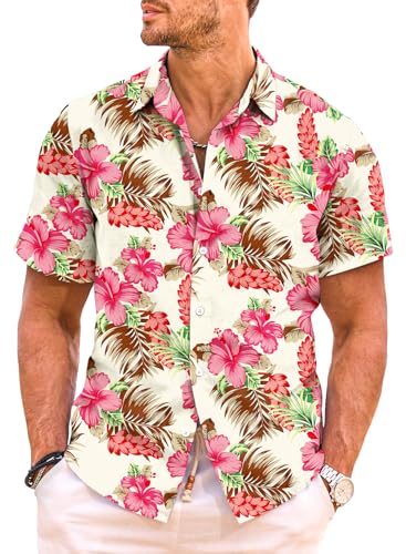 Meilicloth Hawaii Hemd Männer Hawaiihemd Herren Strandhemd Kurzarm Sommerhemd Funky Casual Flamingo Hawaii Shirt Sommer Rosa S von Meilicloth