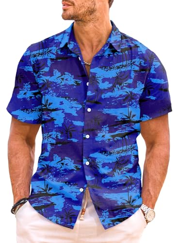 Meilicloth Hawaiihemd Herren Strandhemd Kurzarm Hawaii Hemd Männer Funky Casual Sommerhemd Flamingo Hawaii Shirt Urlaub Strand Shirt Herren Hemden Sommer Dunkelblau XL von Meilicloth