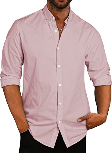 Meilicloth Hemd Herren Business Freizeithemd 100% Baumwolle Hemd Herren Langarm Regular Fit A-Pink M von Meilicloth