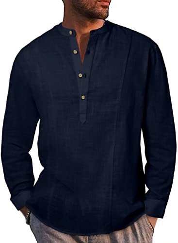 Meilicloth Hemd Herren Henley Shirt Baumwolle Frühling Sommer Langarm T-Shirts Freizeithemd Regular Fit Casual Navy blau M von Meilicloth