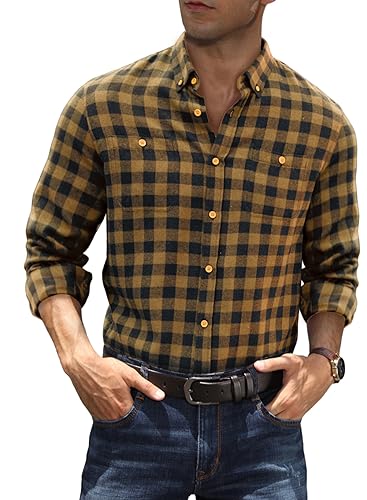 Meilicloth Flanellhemd Herren Kariertes Hemd Herren Langarm Freizeithemden Casual Baumwolle Oktoberfest Hemd Trachtenhemd Western Karohemd Langarmhemd Arbeitshemd Regular Fit Braun XXL von Meilicloth