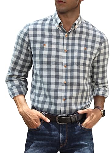 Meilicloth Kariertes Hemd Herren Flanellhemd Herren Langarm Freizeithemd Oktoberfest Hemd Trachtenhemd Holzfällerhemd Herren Button Down Arbeitshemd Regular Fit Grau XXL von Meilicloth