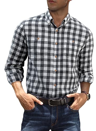 Meilicloth Flanellhemd Herren Kariertes Hemd Herren Langarm Freizeithemden Casual Baumwolle Oktoberfest Hemd Trachtenhemd Western Karohemd Langarmhemd Arbeitshemd Regular Fit Schwarz L von Meilicloth