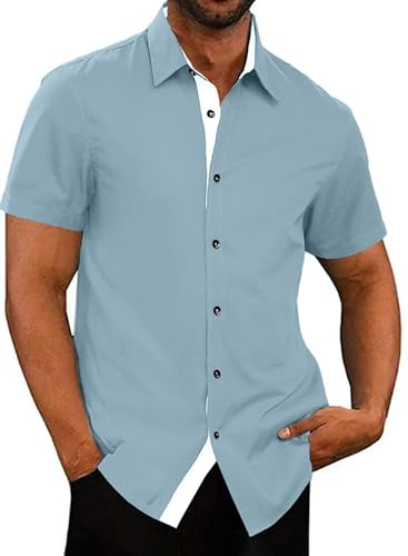 Meilicloth Hemd Herren Kurzarm Freizeithemd Herrenhemden Sommerhemd Bügelfrei Business Hemd Kurz Faltenfrei Formales Kurzarmhemd Regular Fit Blau-104 L von Meilicloth