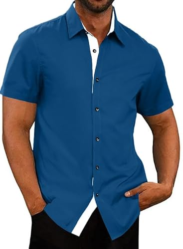 Meilicloth Hemd Herren Kurzarm Freizeithemd Herrenhemden Sommerhemd Bügelfrei Business Hemd Kurz Faltenfrei Formales Kurzarmhemd Regular Fit Blau-105 L von Meilicloth