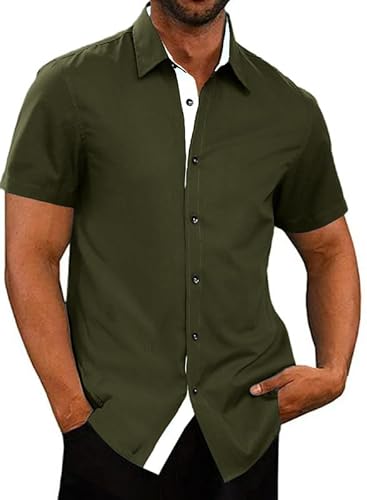 Meilicloth Hemd Herren Kurzarm Sommer Freizeithemd Herrenhemden Kurzarm Sommerhemd Bügelfreie Business Hemden Kurz Trachtenhemd Herren Kurzarmhemd Shirt Herren Modern Fit Grün-109 L von Meilicloth