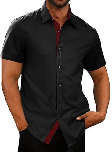 Meilicloth Hemd Herren Kurzarm Sommer Freizeithemd Herrenhemden Kurzarm Sommerhemd Bügelfreie Business Hemden Kurz Trachtenhemd Herren Kurzarmhemd Shirt Herren Modern Fit Schwarz-102 S von Meilicloth