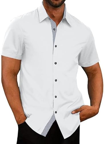 Meilicloth Herren Hemden Kurzarm Sommer Freizeithemd Herrenhemden Kurzarm Sommerhemd Bügelfrei Business Hemden Kurz Trachtenhemd Kurzarmhemd Hawaii Hemd Männer Strand Shirt Regular Fit Weiß-101 M von Meilicloth