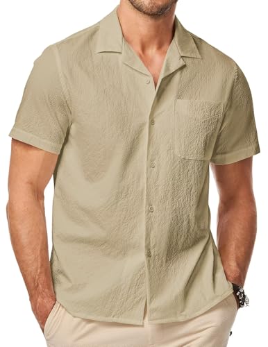 Meilicloth Hemd Herren Kurzarm Sommer Hawaiihemd Männer Sommerhemd Freizeithemd Kurzarm Strandhemd Beach Shirt Modern Regular Fit A Helles Khaki L von Meilicloth