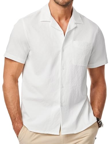 Meilicloth Hemd Herren Kurzarm Sommer Hawaiihemd Männer Sommerhemd Freizeithemd Kurzarm Strandhemd Beach Shirt Modern Regular Fit A Weiß XXL von Meilicloth