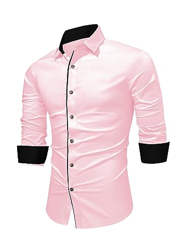 Meilicloth Hemd Herren Langarm Business Hemd Freizeithemd Herren Trachtenhemd Button Down Arbeitshemd Klassisches Herrenhemden Shirt Männer Holzfällerhemd Regular Fit Rosa XXL von Meilicloth