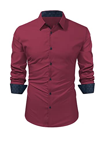Meilicloth Hemd Herren Langarm Businesshemd Männer Freizeithemd Herrenhemden Fashion Classic Collar Button Down Casual Formal Hochzeit Work Party Prom Concert Hemd Regular Fit Rot M von Meilicloth
