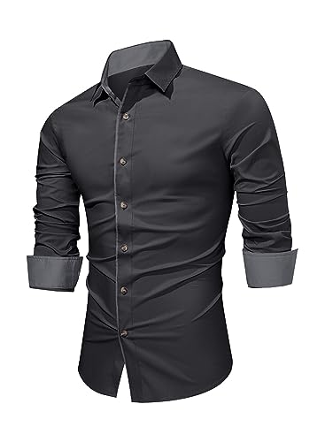 Meilicloth Hemd Herren Langarm Trachtenhemd Freizeithemd Businesshemd Holzfällerhemd Herrenhemden Formelle Baumwolle Dehnbar Hemden Klassisch Casual Kent-Kragen Westernhemd Regular Fit A Grau XL von Meilicloth