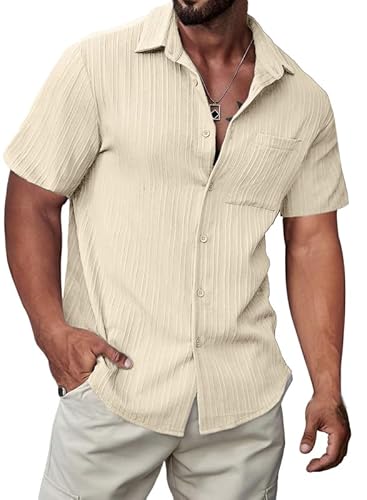 Meilicloth Hemd Kurzarm Hawaiihemd Männer Freizeithemd Kuba-Kragen Sommerhemd Casual Hawaii Hemden Beach Strand Shirts mit Brusttasche Apricot L von Meilicloth