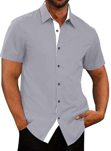 Meilicloth Hemd Herren Kurzarm Sommer Businesshemd Kurzarm Freizeithemd Herrenhemden Casual Regular Fit Bügelfrei Oberteile Männer Modern Freizeit Hemden Shirt Herren Slim Fit A Grau S von Meilicloth