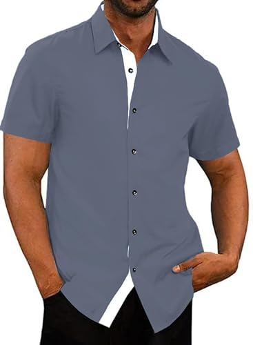 Meilicloth Hemden Herren Kurzarm Sommerhemd Herren Businesshemd Kurzarm Freizeithemd Herrenhemden Casual Regular Fit Bügelleichte Oberteile Männer Modern Freizeit Hemd Slim Fit B Grau XL von Meilicloth