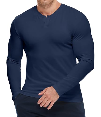 Meilicloth Henley Shirt Herren Langarm-T-Shirt Muskelshirts T Shirts für Herren Slim Fit Freizeitshirt V Neck mit Knopfleiste Blau S von Meilicloth