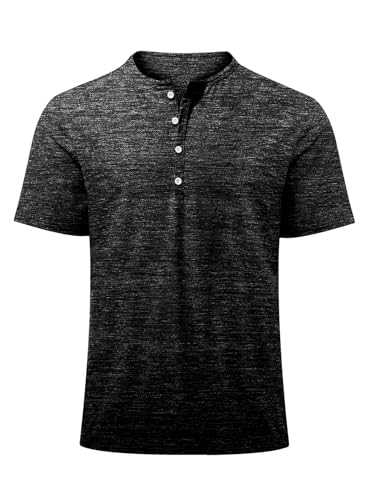 Meilicloth Herren Baumwoll T-Shirt Slim Fit V-Ausschnitt Muskelshirt Henley Shirt Atmungsaktiv Bequem Freizeit Schwarz 2XL von Meilicloth