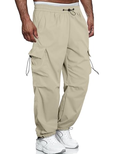 Meilicloth Herren Cargohose Baggy Cargo Hose Männer Baumwolle Jogginghose Outdoorhose Freizeithose Locker Sweatpants Sporthose Lang Loose Fit Hellgrau 34 von Meilicloth