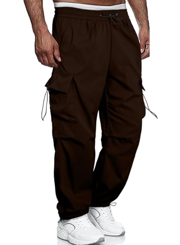 Meilicloth Cargo Hose Herren Cargohose Baggy Männer Locker Freizeithose Outdoorhose Sporthose Sweatpants Lang Loose Fit Kaffee 34 von Meilicloth