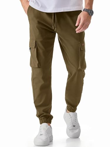 Meilicloth Herren Cargohose Lang Baumwolle Cargo Hosen Männer Strech Stoffhose Herren Sweatpants Sporthose B Braun 38 von Meilicloth