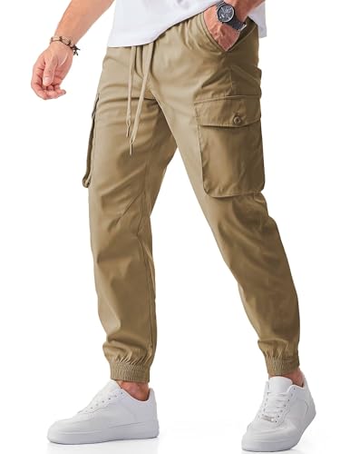 Meilicloth Herren Cargohose Lang Cargo Hosen Männer Baumwolle Baggy Stretch Jogginghose Herren Stoffhose Sweatpants Casual Freizeithose A Kamel 34 von Meilicloth
