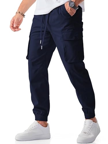 Meilicloth Herren Cargohose Lang Cargo Hosen Männer Baumwolle Baggy Stretch Jogginghose Herren Stoffhose Sweatpants Casual Freizeithose A Marineblau 40 von Meilicloth