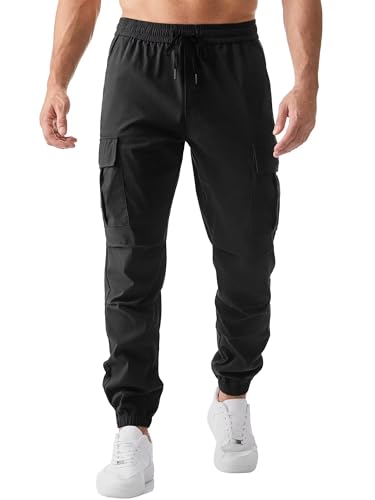 Meilicloth Herren Cargohose Stretch Chinohose Herren Hose Outdoorhose Cargo Hosen Männer Sporthose mit Kordelzug Casual Freizeithose Jogger Sweatpants mit Taschen Schwarz 38 von Meilicloth