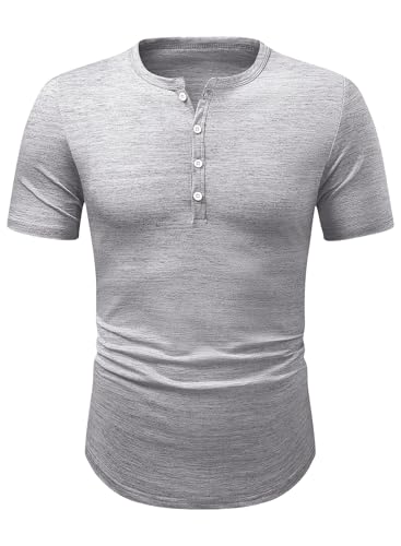 Meilicloth Herren Freizeit T-Shirt Slim Fit V-Ausschnitt Baumwolle Muskelshirt Henley Shirt Basic Alltagsshirt Grau 2XL von Meilicloth