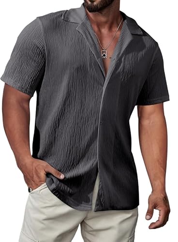 Meilicloth Herren Hawaiihemd Kurzarm Party Hemd Casual Strandhemd Button Down Kurzarm Hawaii Shirt Dunkelgrau M von Meilicloth
