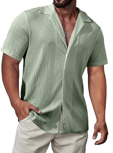 Meilicloth Herren Hawaiihemd Kurzarmhemd Sommer Hemd Freizeit Strand Hemd Button Down Hemden Regular Fit Grün 2XL von Meilicloth