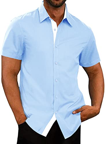 Meilicloth Herren Hemd Kurzarm Blau Freizeithemd Kurzarm Businesshemd Kurzärmliges Regular-Fit Sommer Kurzarmhemd Männer Bügelleichte Faltenfrei Modern West Dress Shirts Herrenhemden Himmelblau M von Meilicloth