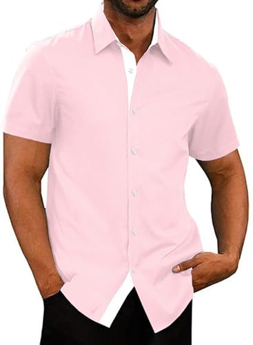 Meilicloth Herren Hemd Kurzarm Freizeithemd Businesshemd Kurzärmliges Sommerhemd Herrenhemden Kurz Casual Regular Fit Kurzarmhemd Bügelleichte Oberteile Männer Modern Slim Fit Rosa M von Meilicloth