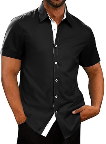 Meilicloth Hemd Herren Kurzarm Businesshemd Kurzarm Freizeithemd Schwarz Herrenhemden Casual Regular Fit Kurzärmliges Sommer Kurzarmhemd Männer Bügelleichte Faltenfrei Formale Hemd Slim Schwarz L von Meilicloth