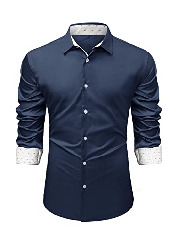 Meilicloth Herren Hemd Businesshemd Langarm Freizeithemd Herrenhemden Casual Regular Fit Unifarben Stretch Langarm Männer Hemden Bügelleichtes Business Hemd Blaues Party Dress Shirt von Meilicloth